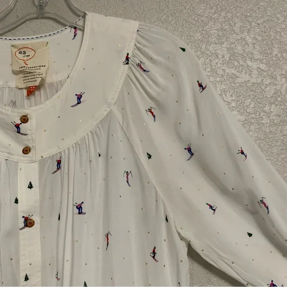 32 of 52 Conversations Anthropologie Blouse Top Womens 16 Skier Novelty Print - Picture 6 of 16
